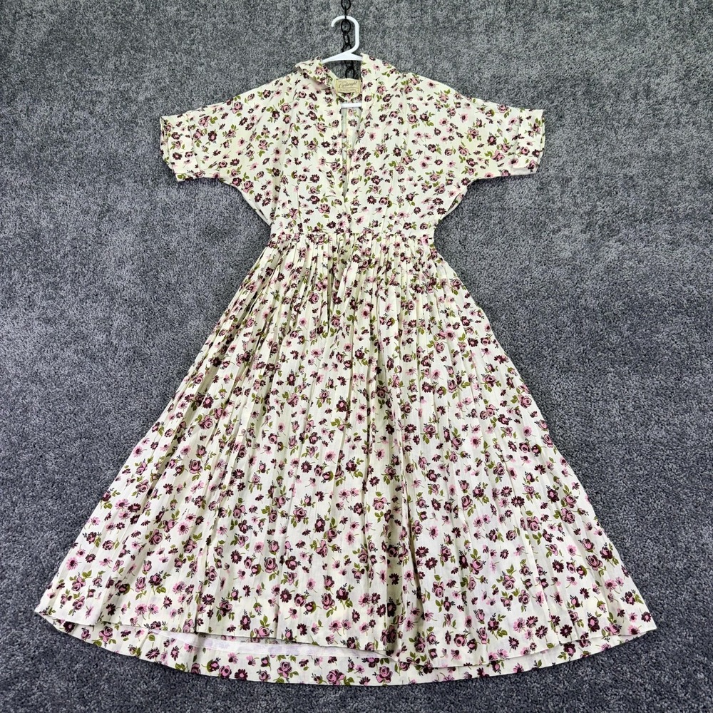 Vintage Cartwright Shirt Dress Womens Small Floral Fit & Flare Cotton Cottage